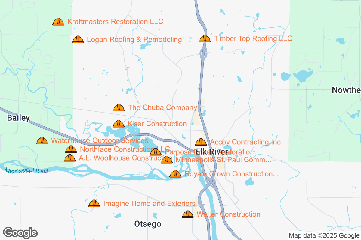 Map of Roofing Contractors in Elk River, Minnesota