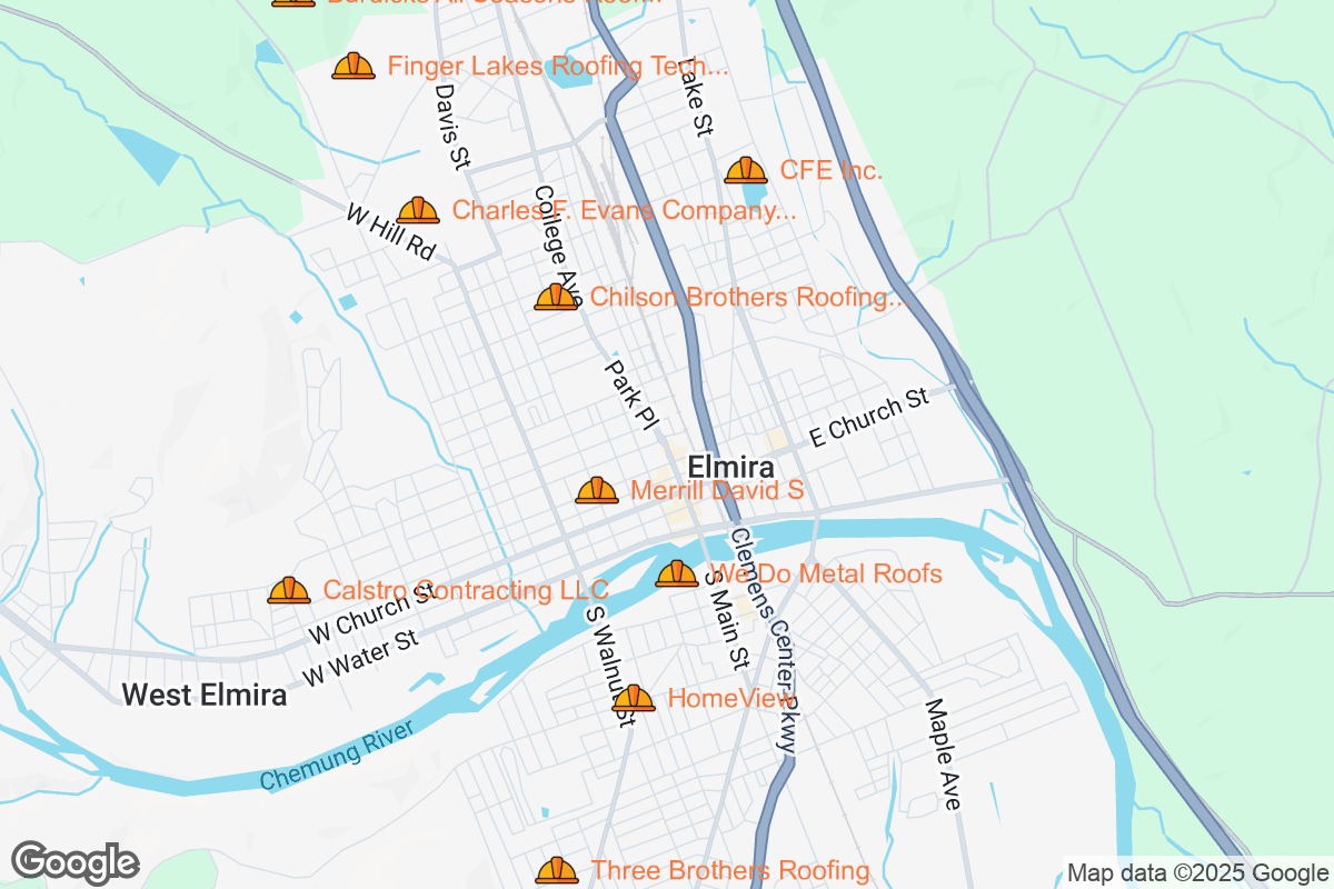 Map of Roofing Contractors in Elmira, New York