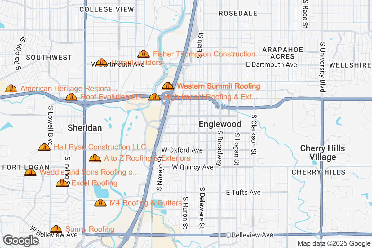 Map of Roofing Contractors in Englewood, Colorado