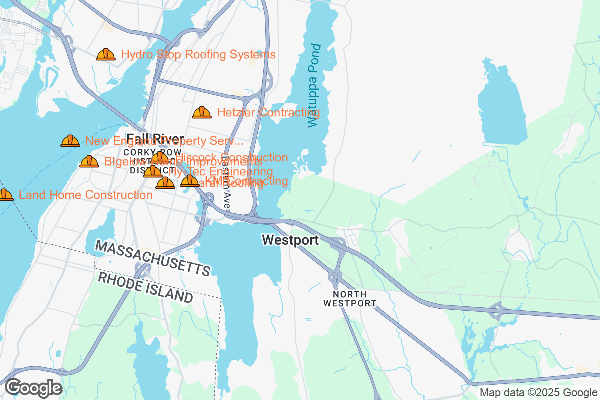 Map of Roofing Contractors in Fall River, Massachusetts