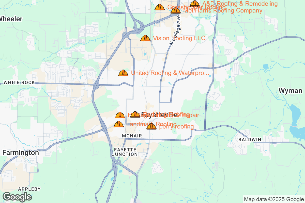 Map of Roofing Contractors in Fayetteville, Arkansas