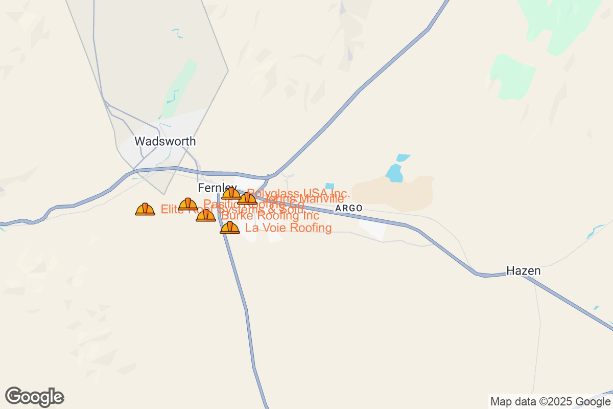 Map of Roofing Contractors in Fernley, Nevada