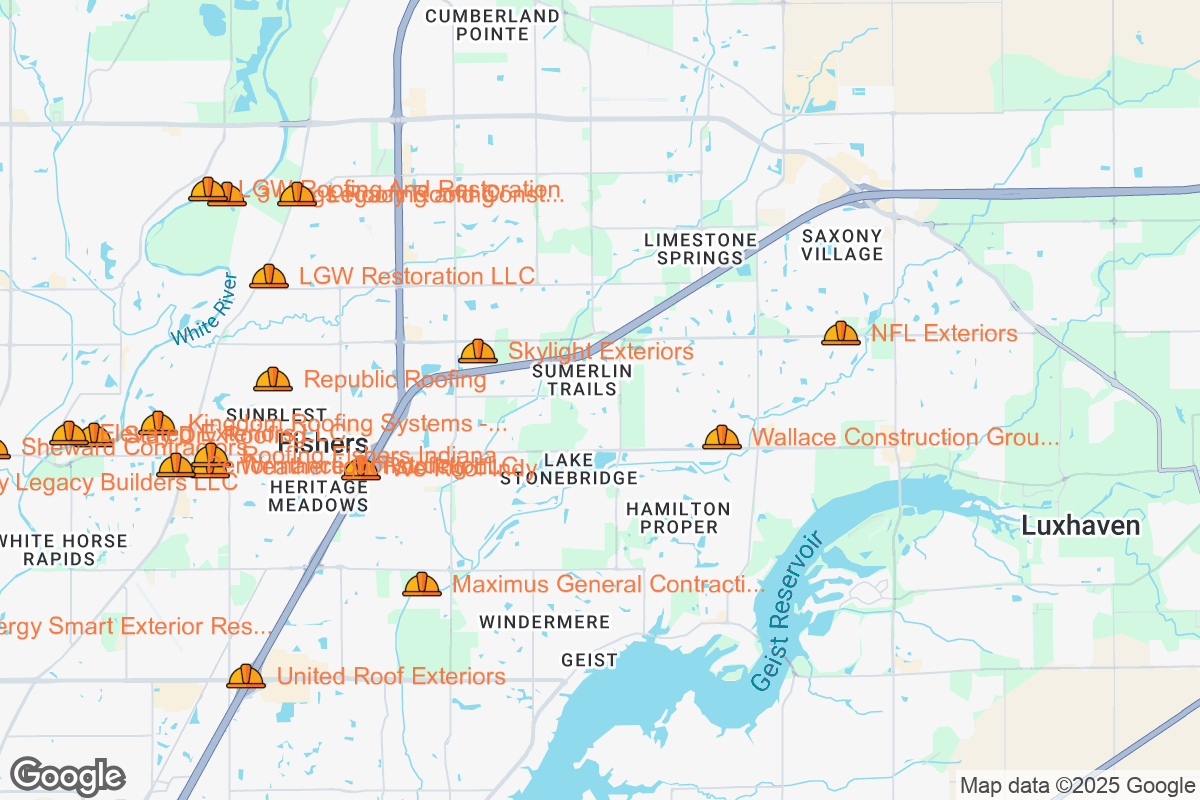 Map of Roofing Contractors in Fishers, Indiana