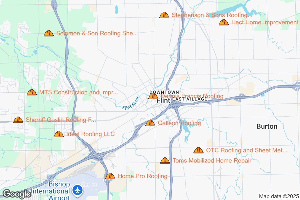 Map of Roofing Contractors in Flint, Michigan