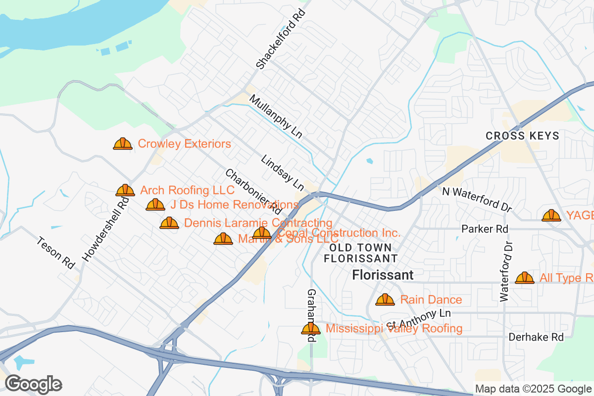 Map of Roofing Contractors in Florissant, Missouri