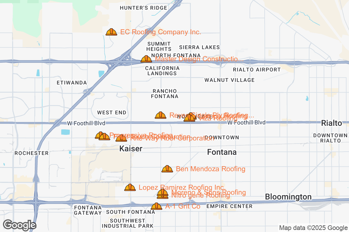 Map of Roofing Contractors in Fontana, California