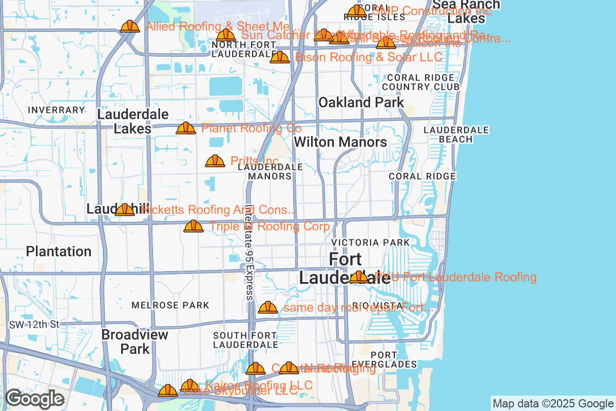 Map of Roofing Contractors in Fort Lauderdale, Florida