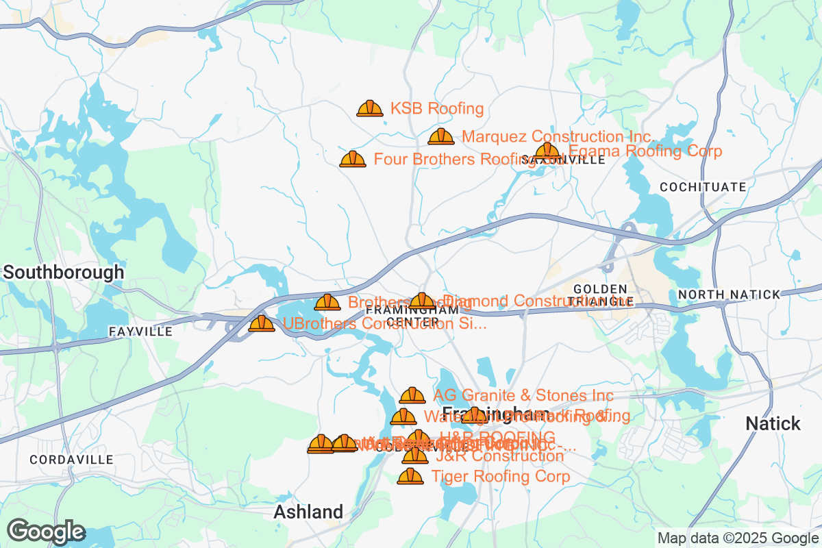 Map of Roofing Contractors in Framingham, Massachusetts