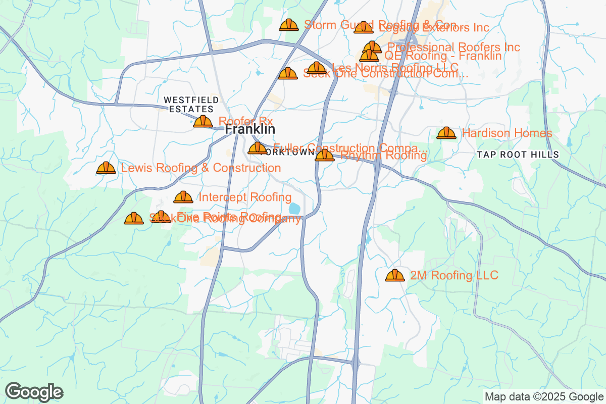 Map of Roofing Contractors in Franklin, Tennessee