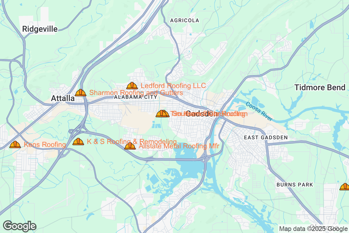 Map of Roofing Contractors in Gadsden, Alabama