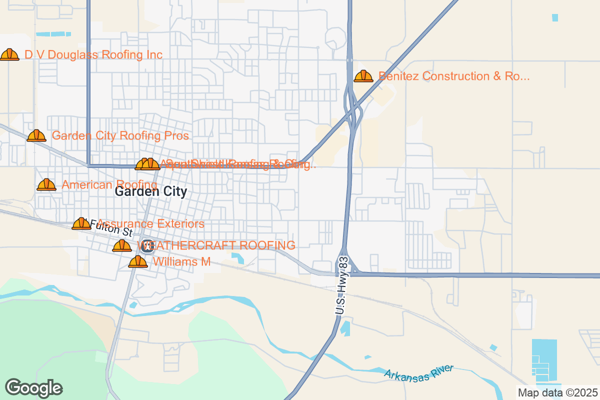 Map of Roofing Contractors in Garden City, Kansas