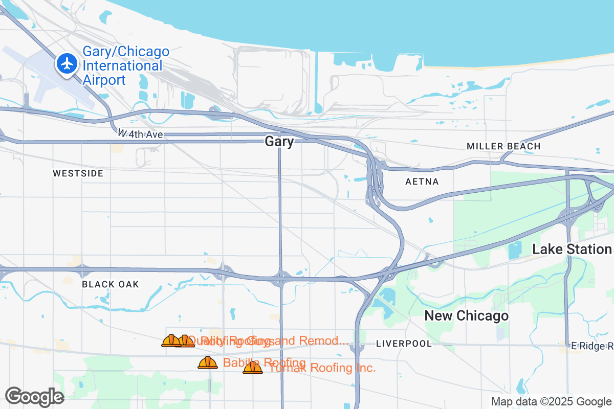 Map of Roofing Contractors in Gary, Indiana