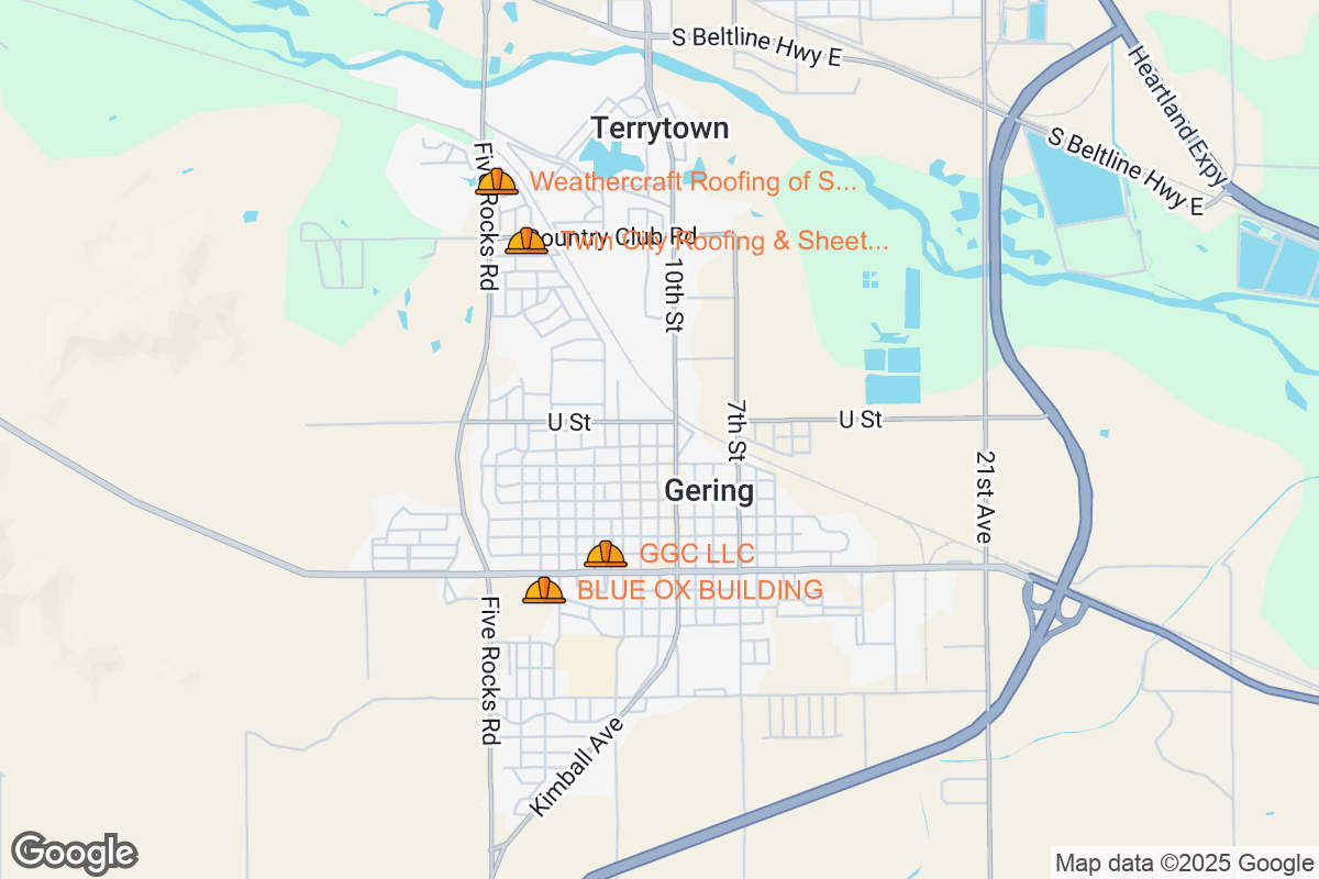 Map of Roofing Contractors in Gering, Nebraska