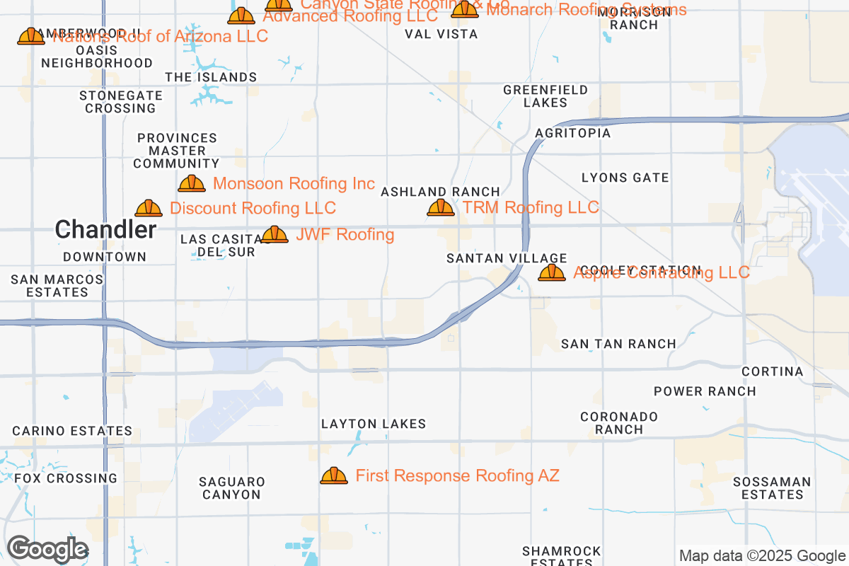 Map of Roofing Contractors in Gilbert, Arizona