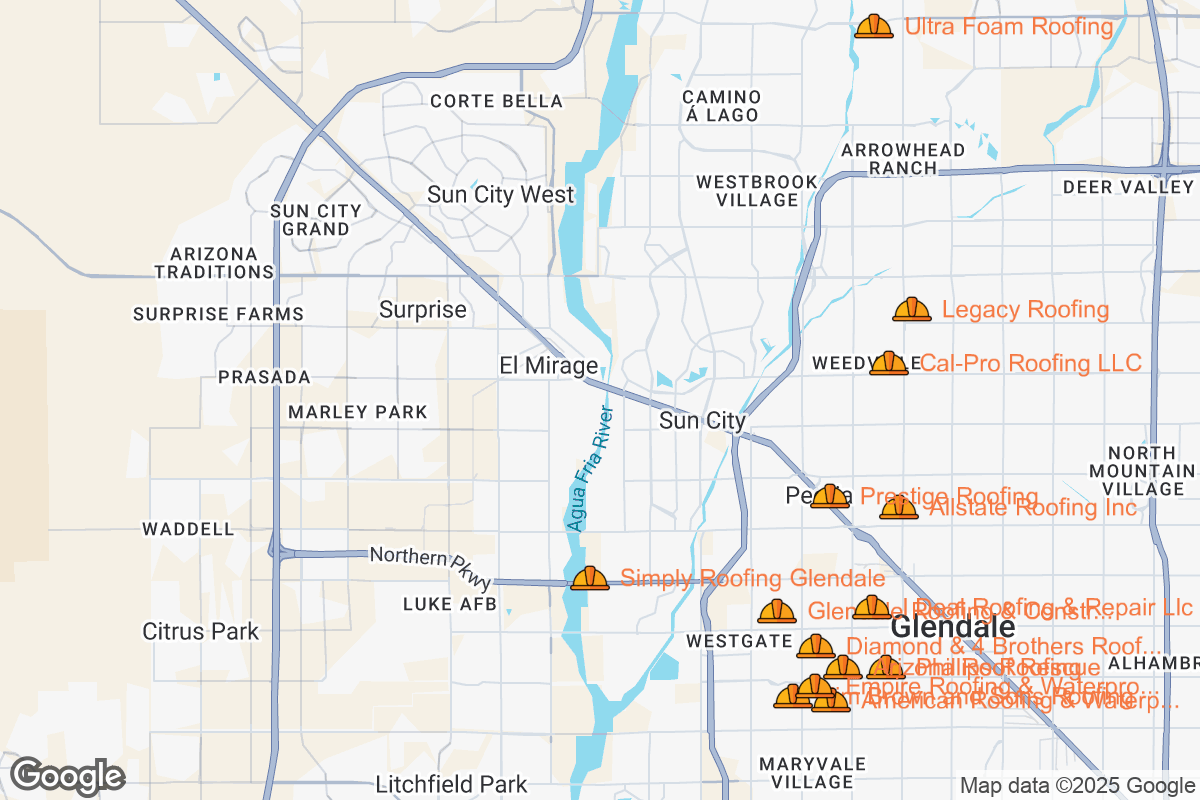 Map of Roofing Contractors in Glendale, Arizona