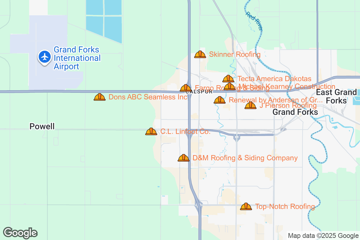 Map of Roofing Contractors in Grand Forks, North Dakota