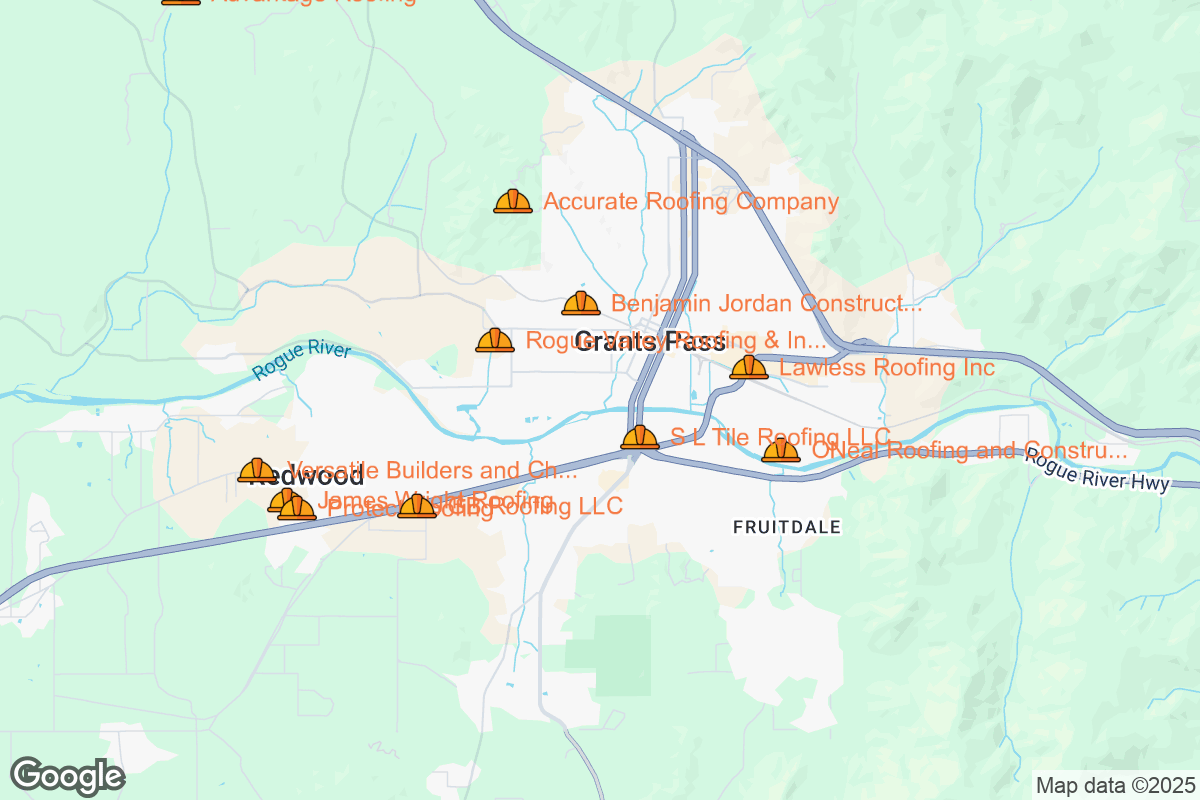 Map of Roofing Contractors in Grants Pass, Oregon
