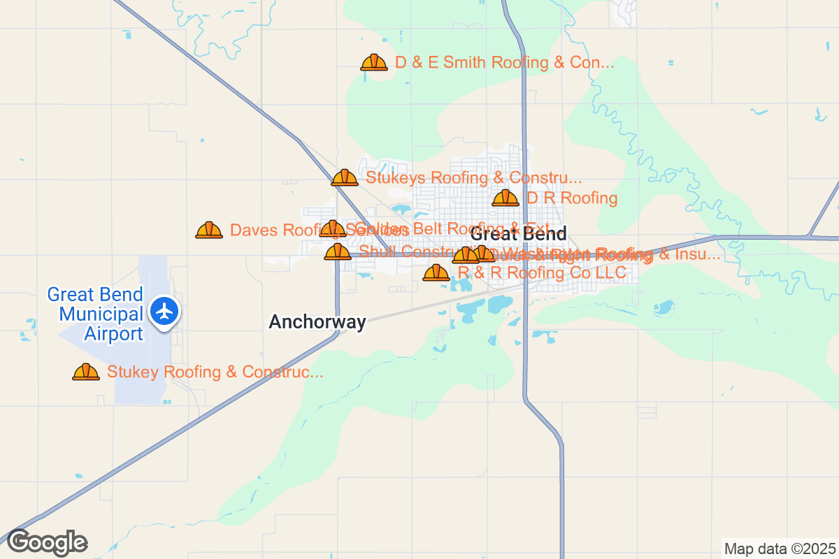 Map of Roofing Contractors in Great Bend, Kansas