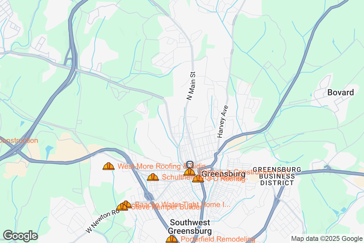 Map of Roofing Contractors in Greensburg, Pennsylvania