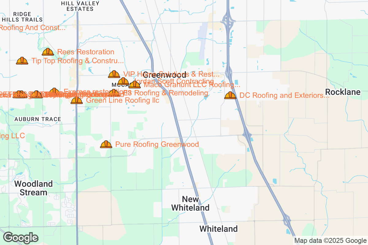 Map of Roofing Contractors in Greenwood, Indiana