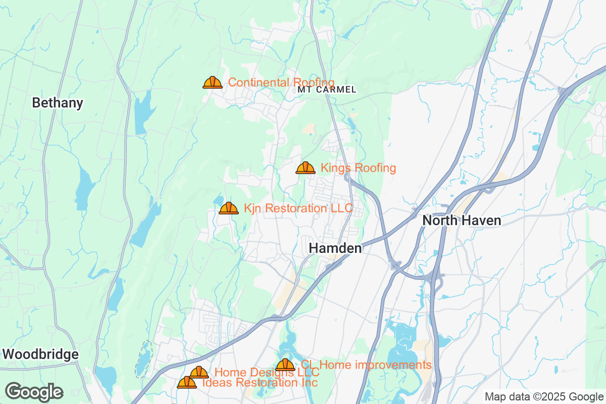 Map of Roofing Contractors in Hamden, Connecticut