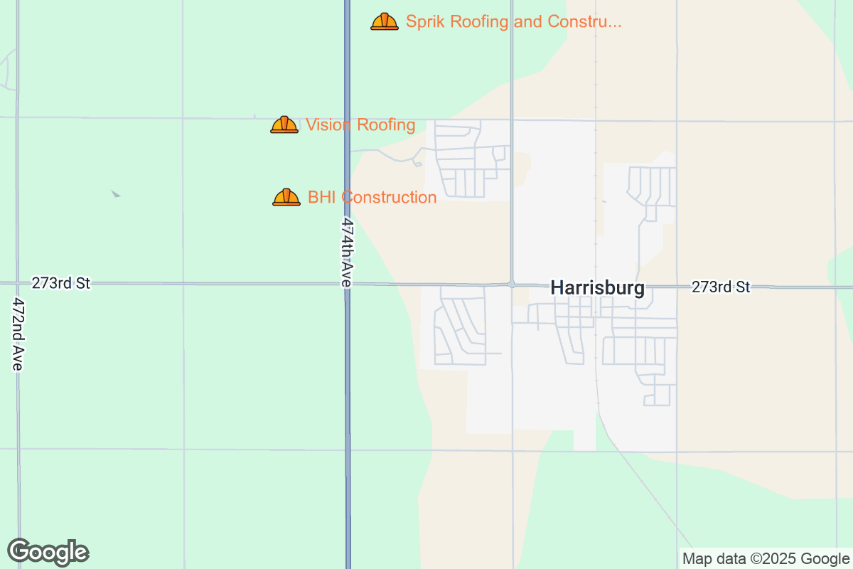 Map of Roofing Contractors in Harrisburg, South Dakota