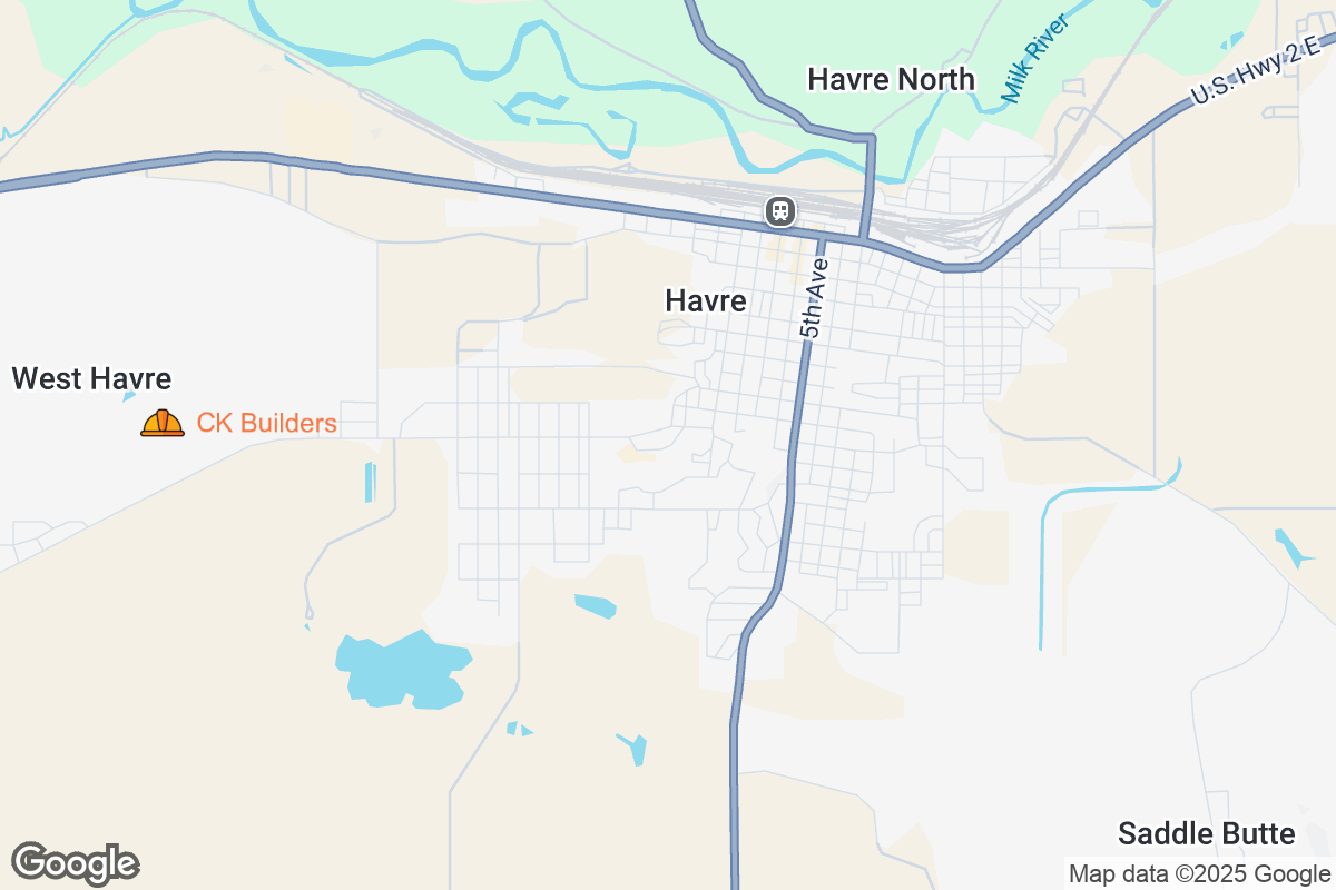 Map of Roofing Contractors in Havre, Montana