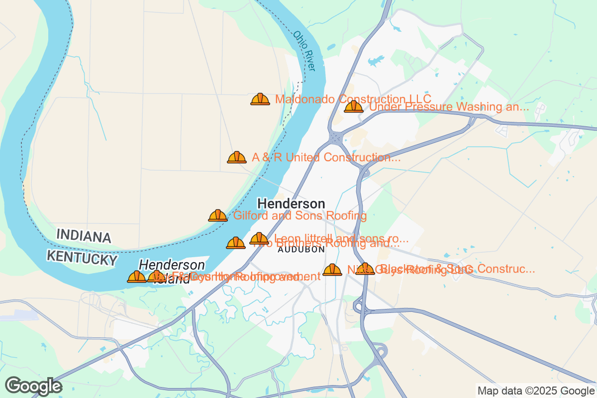 Map of Roofing Contractors in Henderson, Kentucky