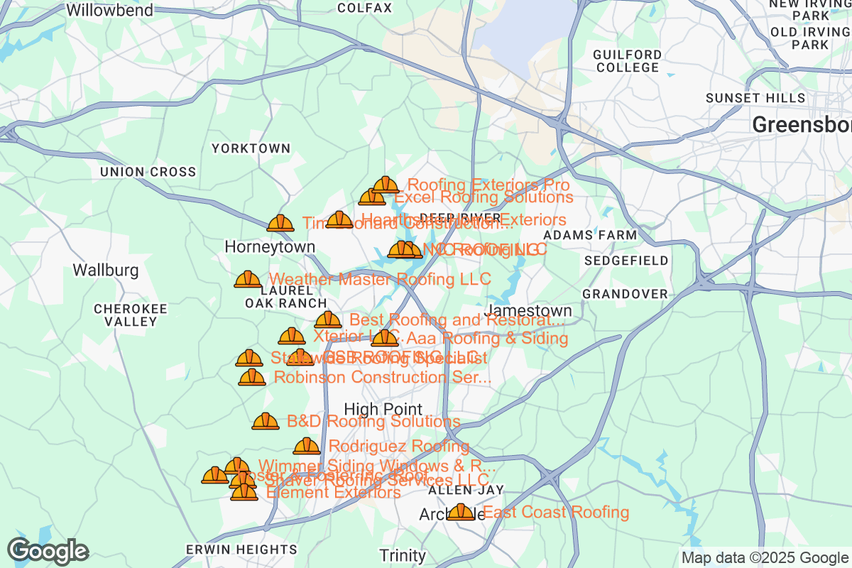 Map of Roofing Contractors in High Point, North Carolina