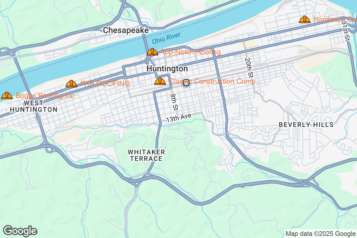 Map of Roofing Contractors in Huntington, West Virginia