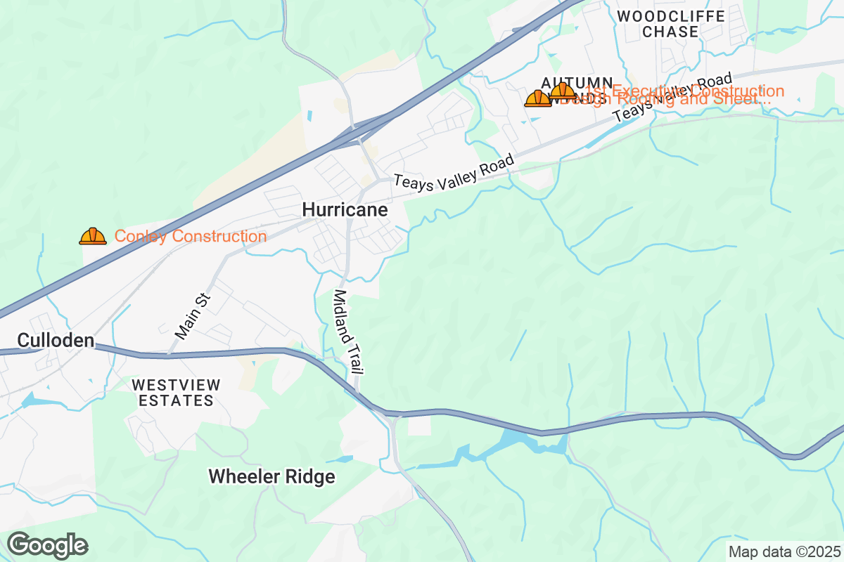 Map of Roofing Contractors in Hurricane, West Virginia