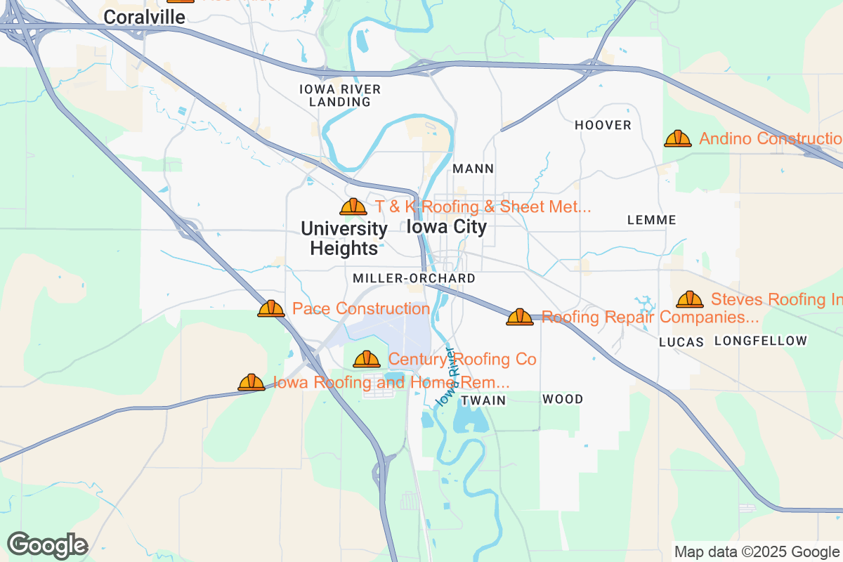 Map of Roofing Contractors in Iowa City, Iowa