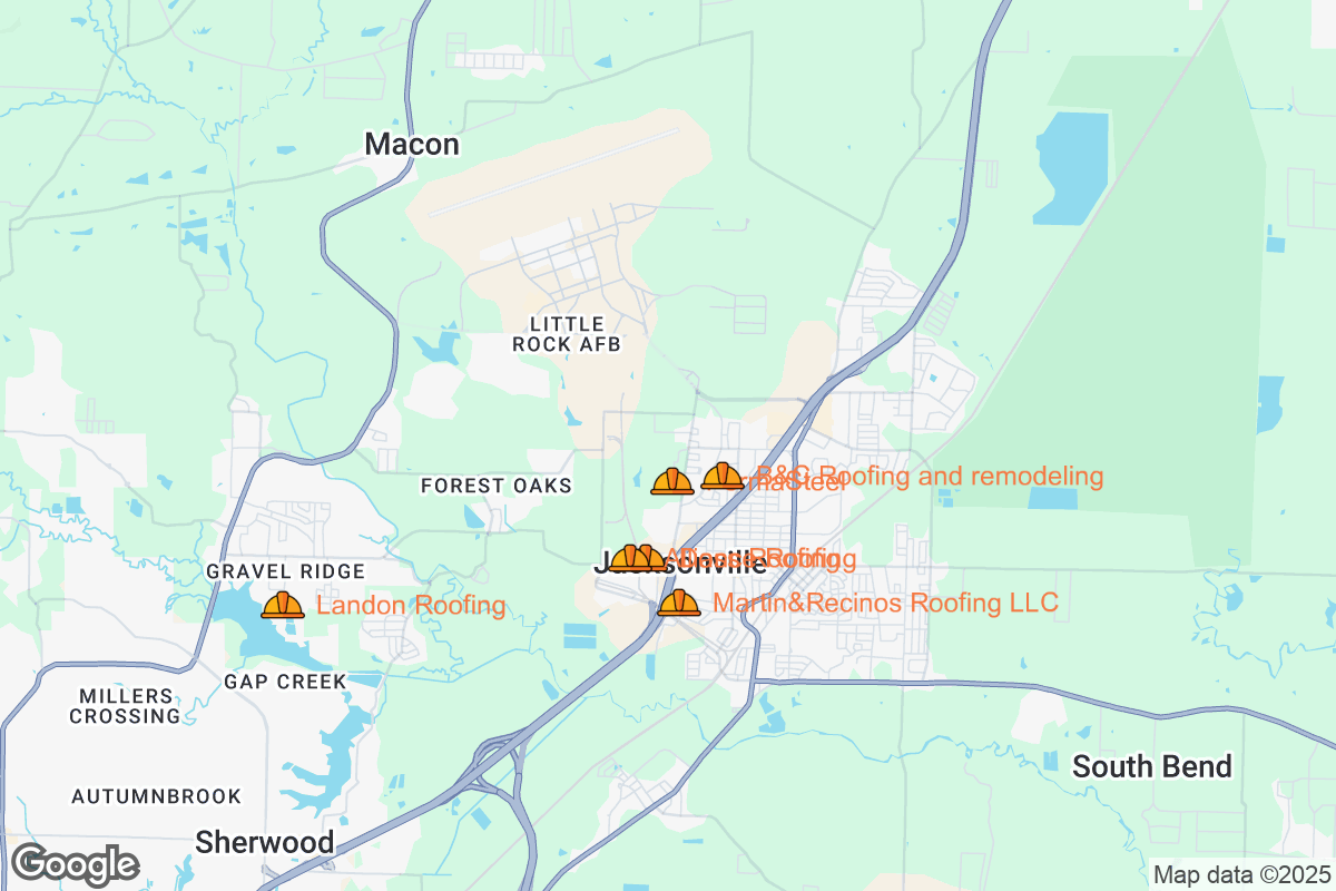 Map of Roofing Contractors in Jacksonville, Arkansas