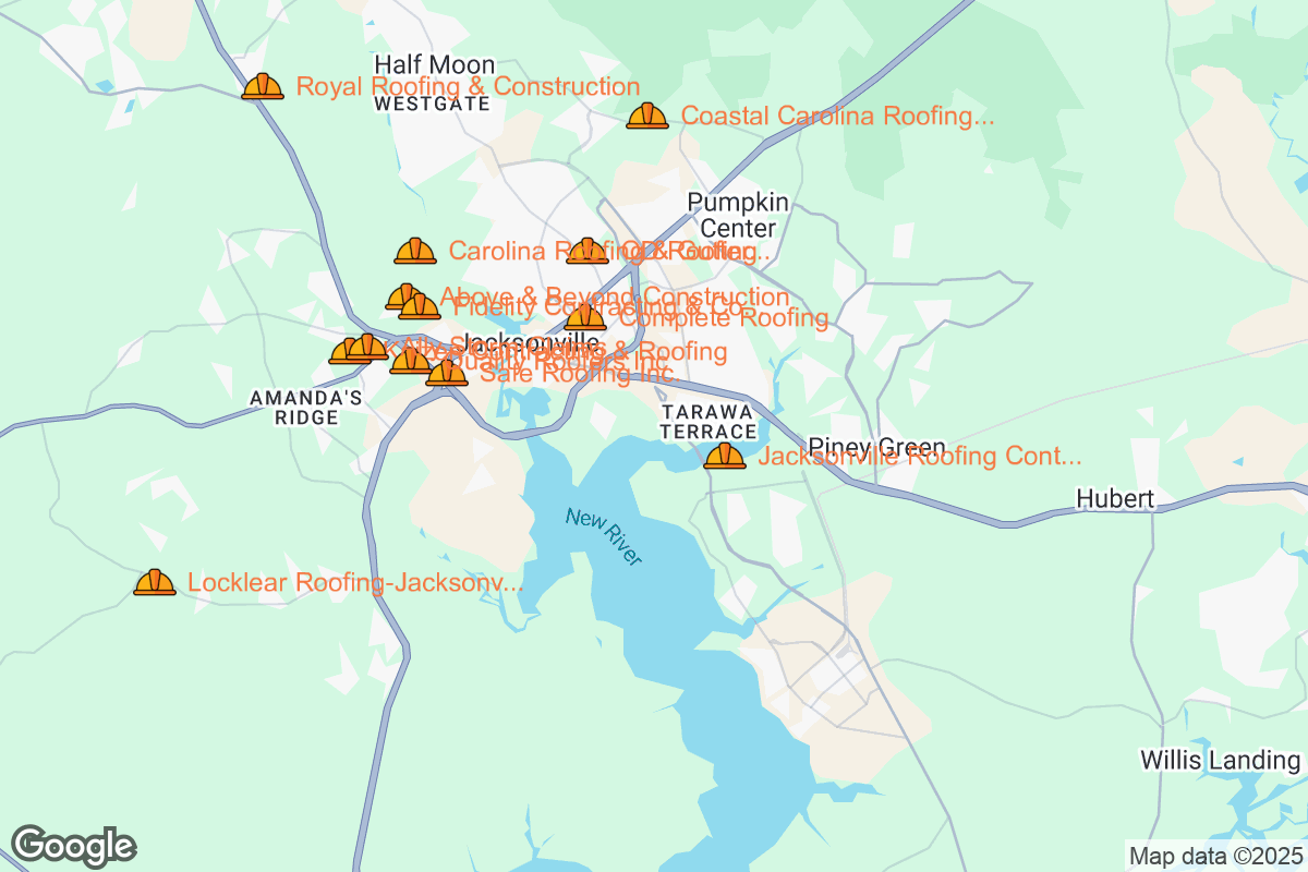 Map of Roofing Contractors in Jacksonville, North Carolina