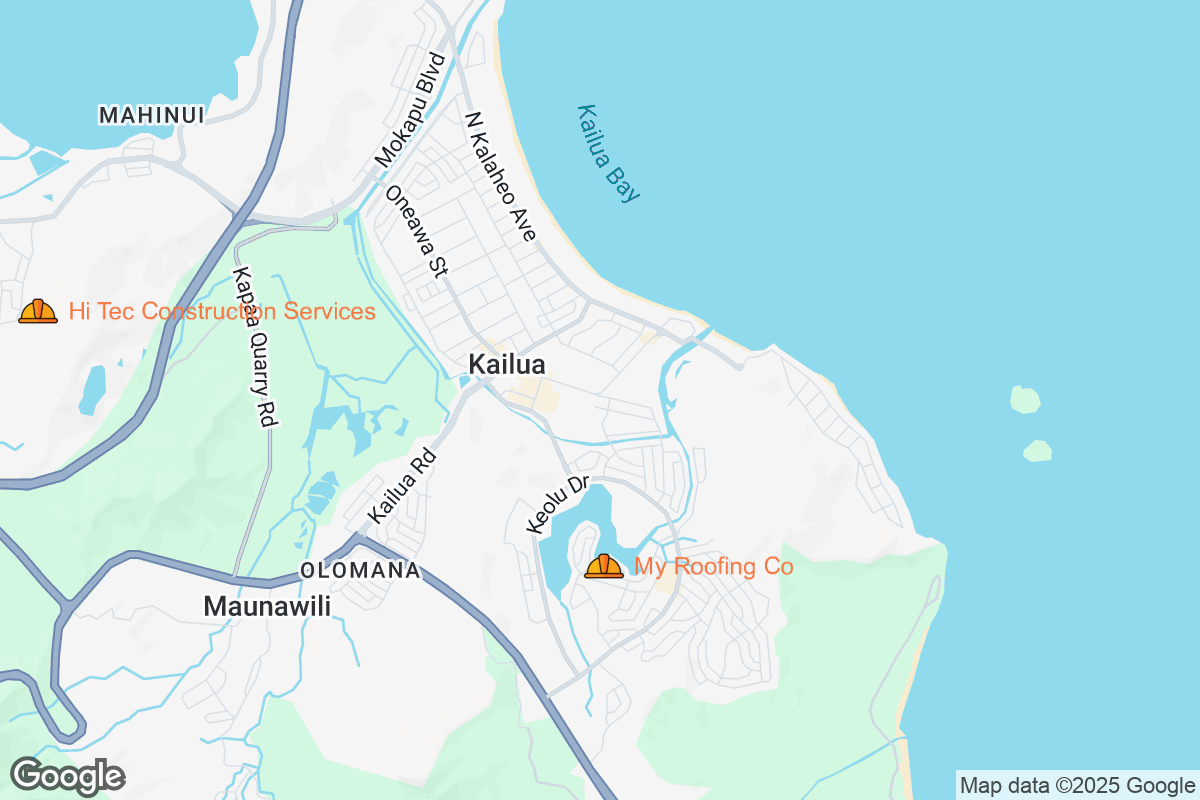 Map of Roofing Contractors in Kailua, Hawaii
