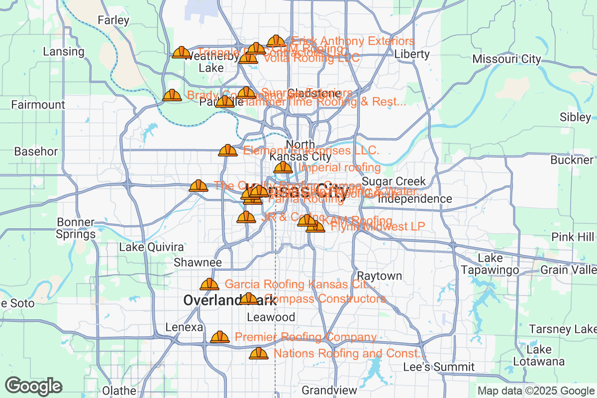 Map of Roofing Contractors in Kansas City, Missouri