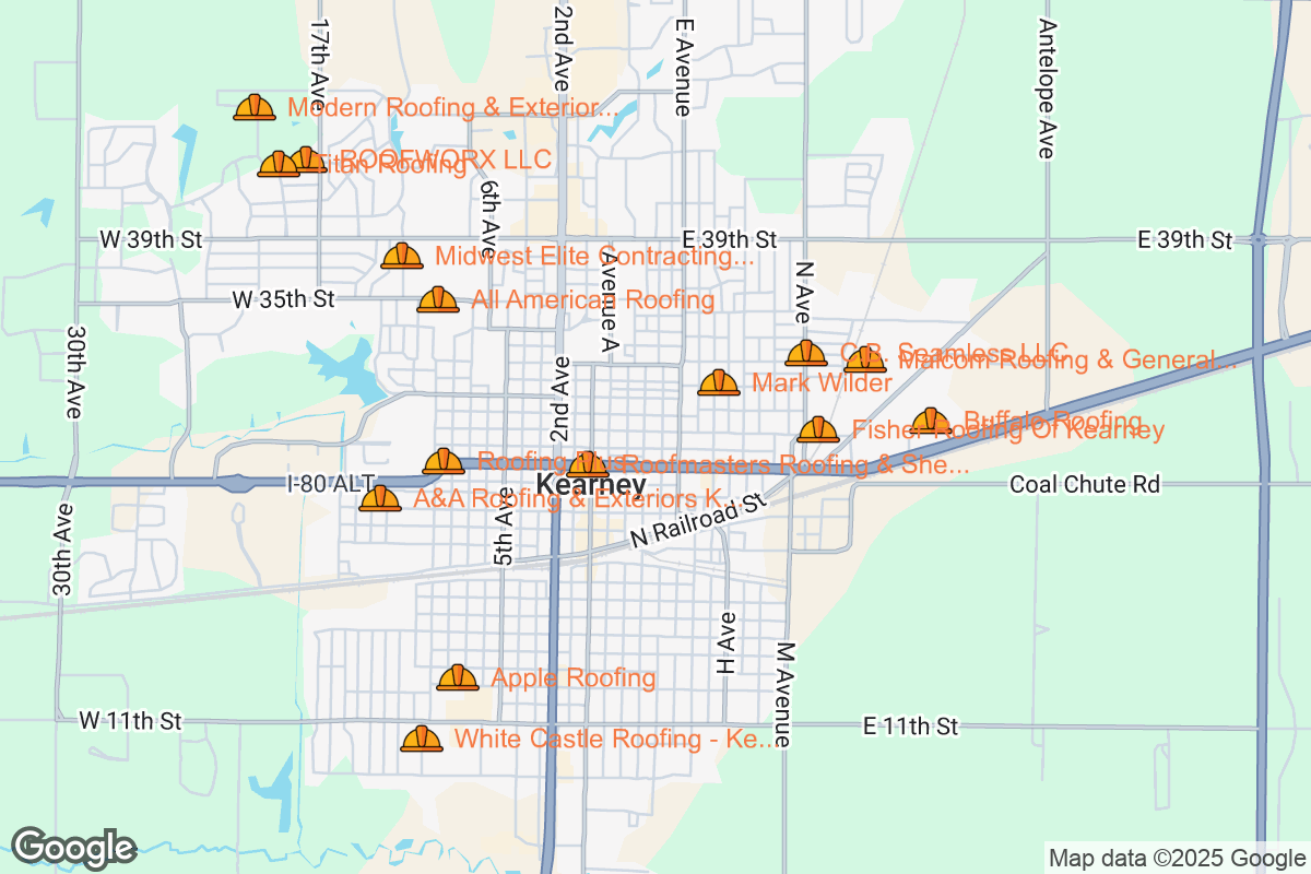 Map of Roofing Contractors in Kearney, Nebraska