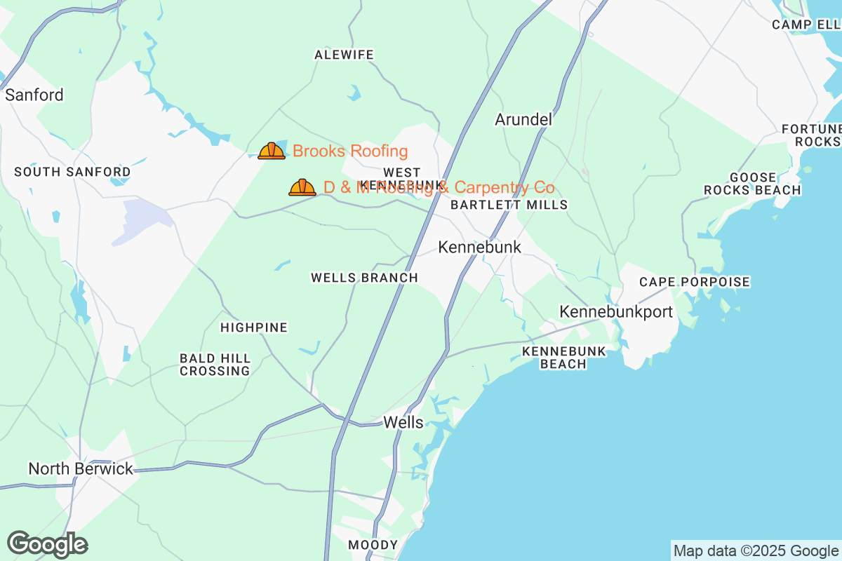 Map of Roofing Contractors in Kennebunk, Maine