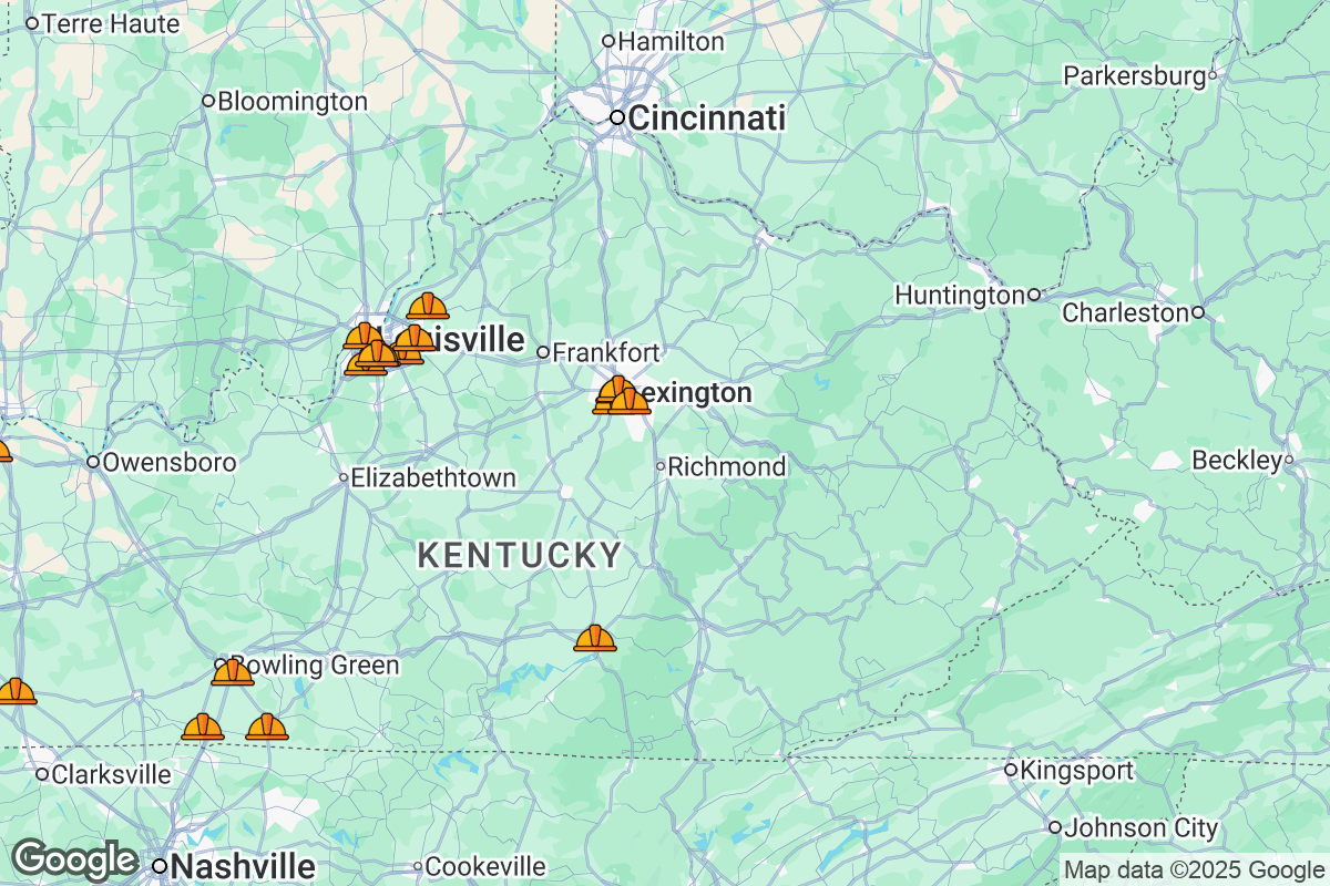Map of Roofing Contractors in Kentucky