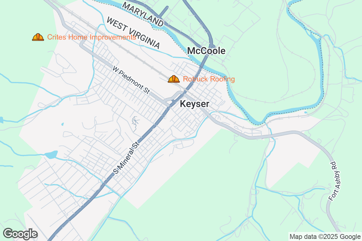 Map of Roofing Contractors in Keyser, West Virginia