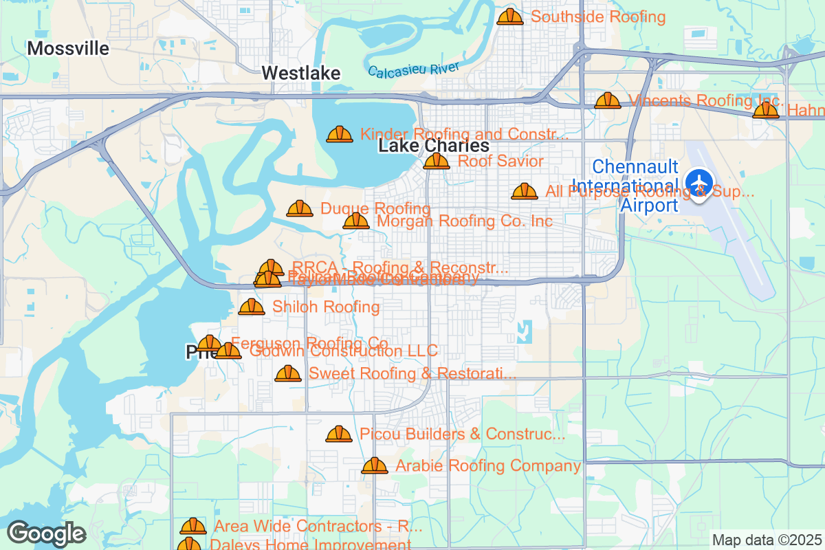 Map of Roofing Contractors in Lake Charles, Louisiana