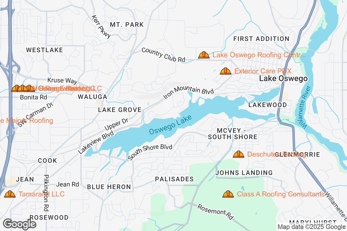 Map of Roofing Contractors in Lake Oswego, Oregon