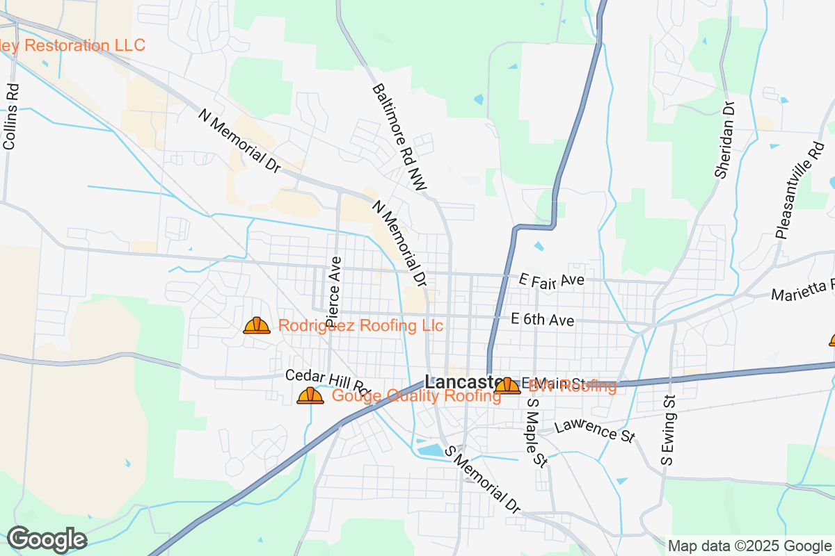 Map of Roofing Contractors in Lancaster, Ohio