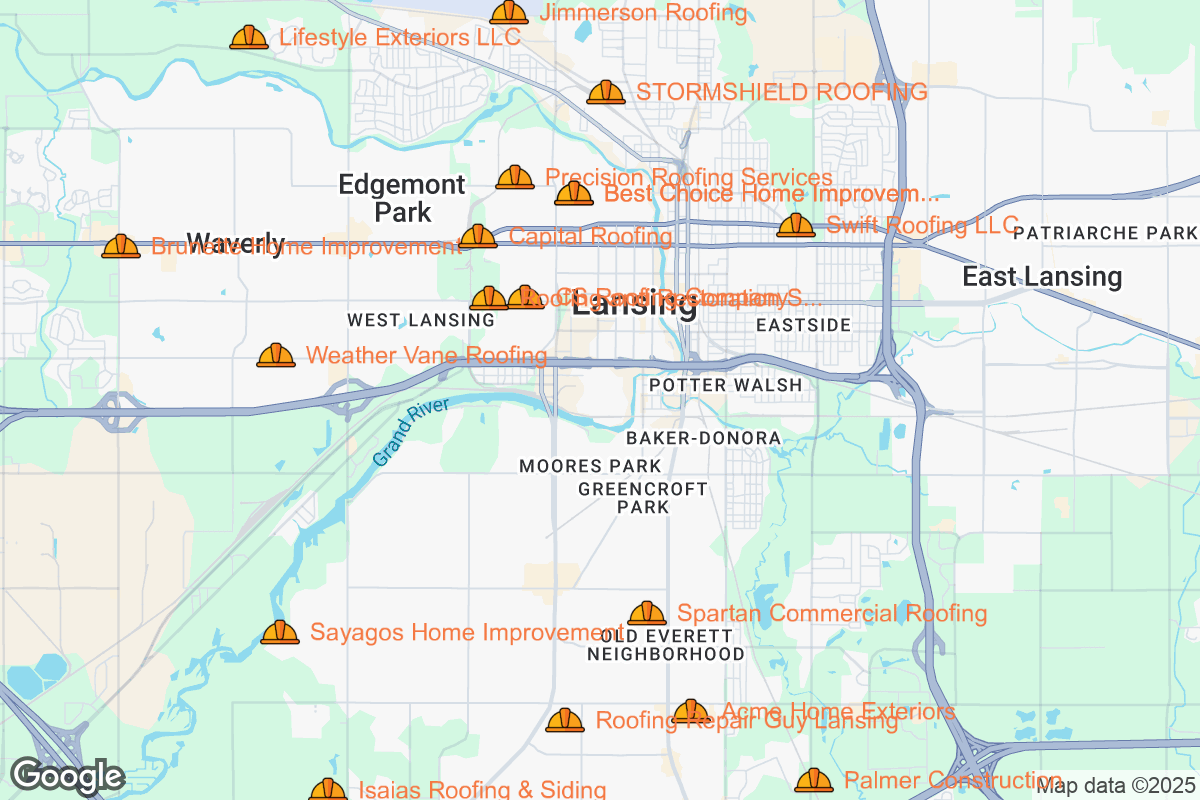 Map of Roofing Contractors in Lansing, Michigan