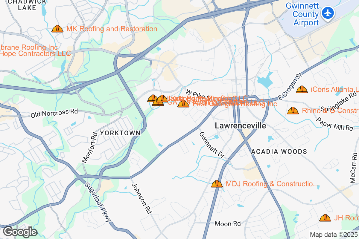 Map of Roofing Contractors in Lawrenceville, Georgia