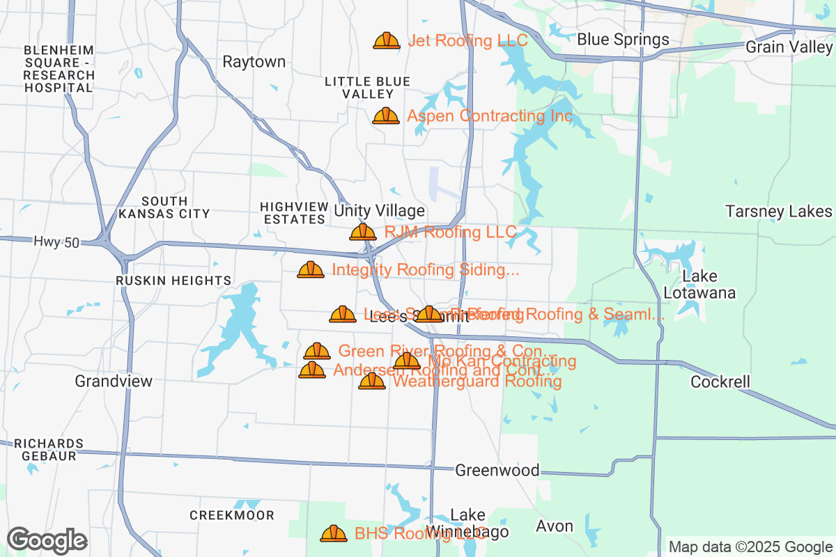 Map of Roofing Contractors in Lees Summit, Missouri