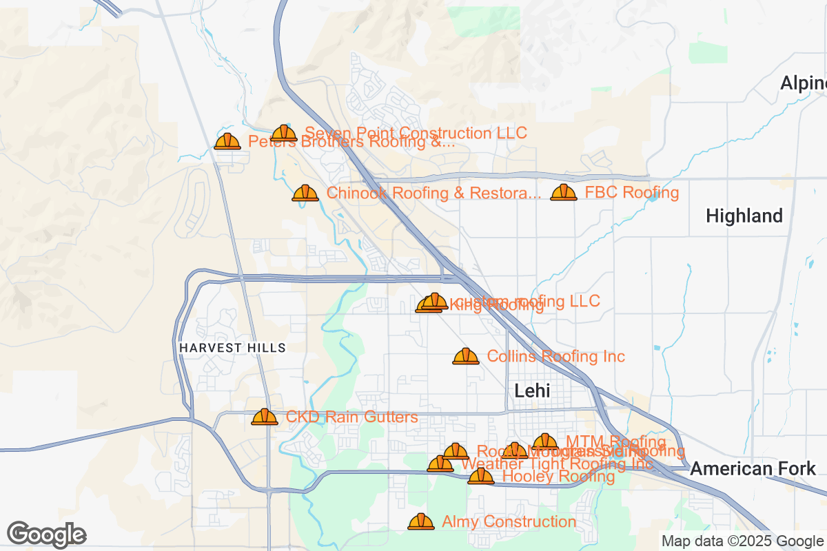 Map of Roofing Contractors in Lehi, Utah