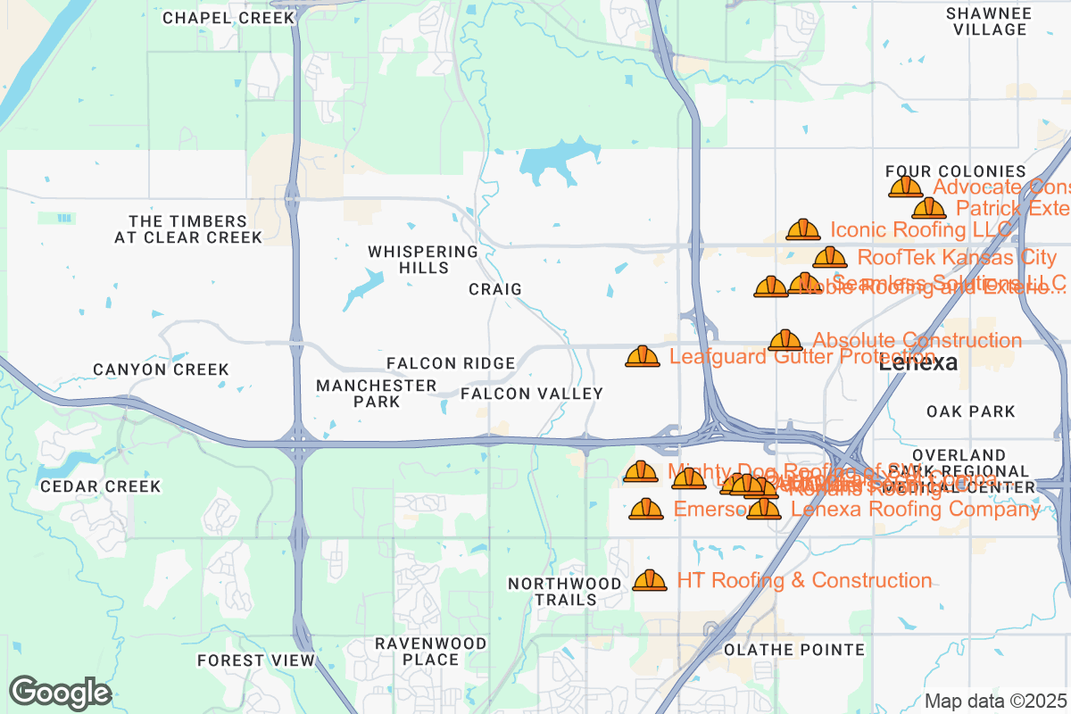 Map of Roofing Contractors in Lenexa, Kansas