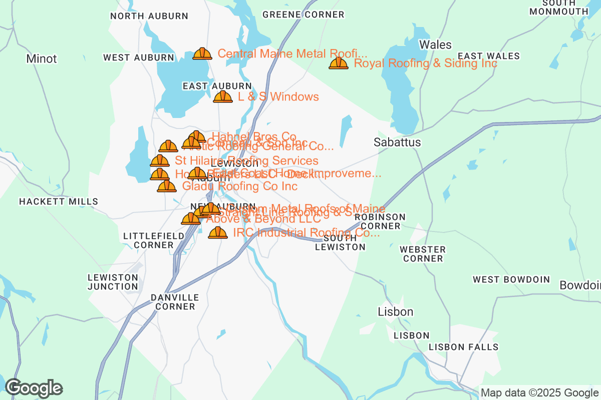 Map of Roofing Contractors in Lewiston, Maine
