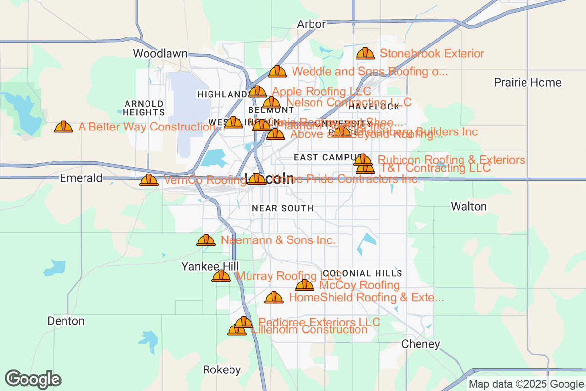 Map of Roofing Contractors in Lincoln, Nebraska